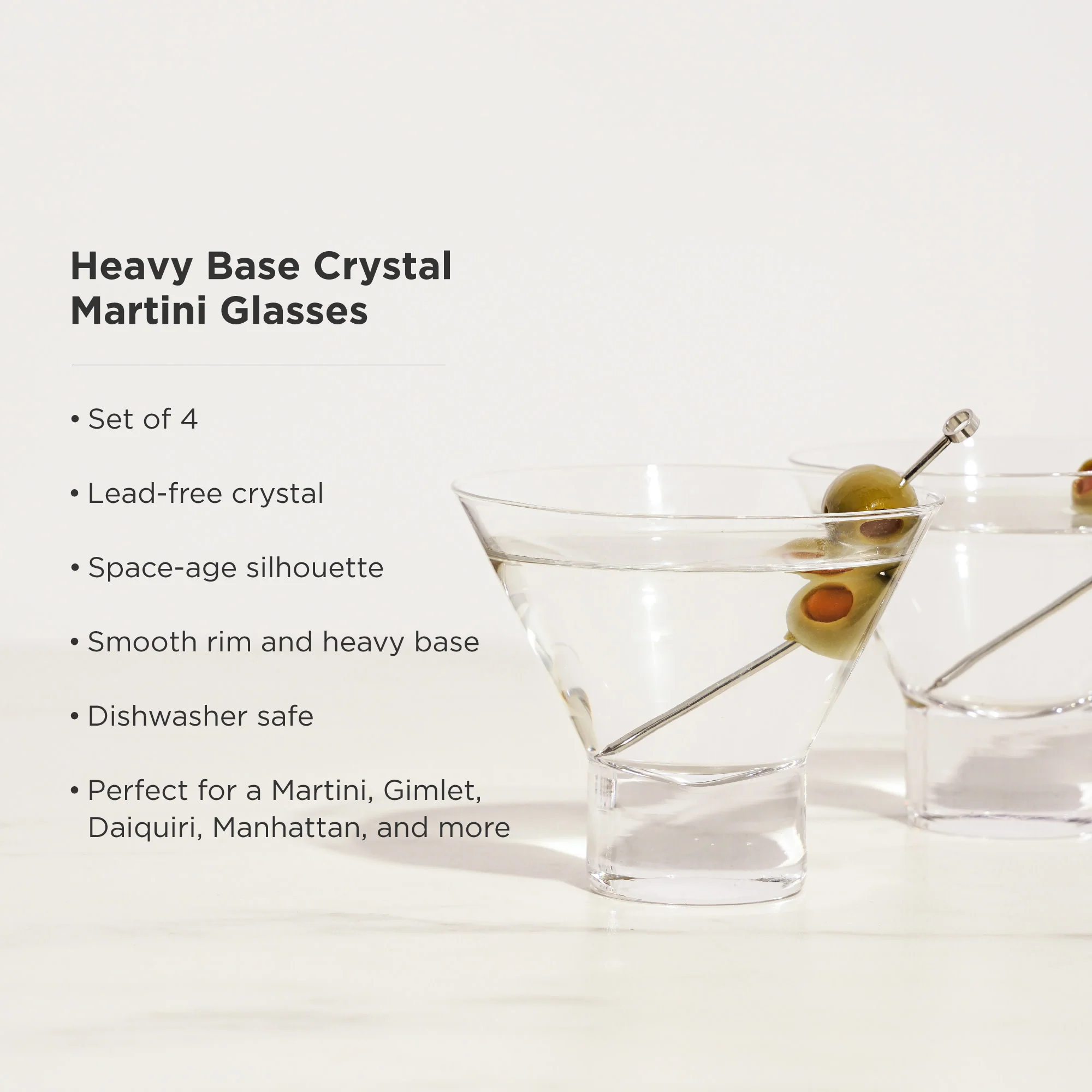 Raye Heavy Base Crystal Stemless Martini Glasses Set of 4 - Image 5