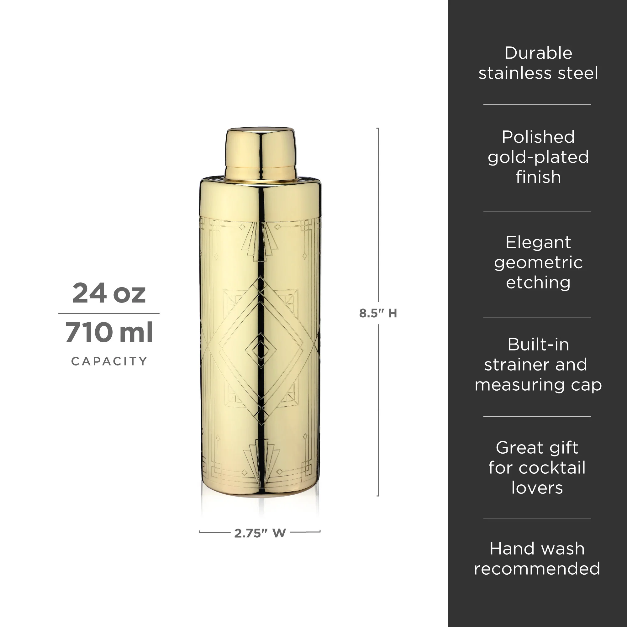 Art Deco Cocktail Shaker in Gold - Image 6