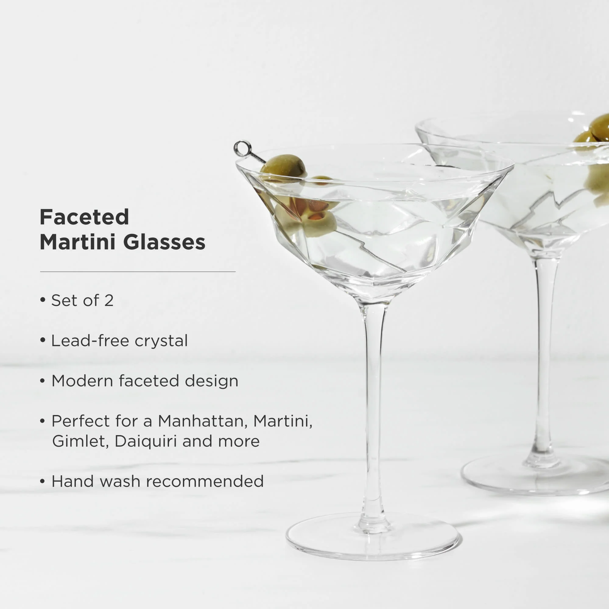 Seneca Faceted Crystal Martini Glasses Set of 2 - Image 5