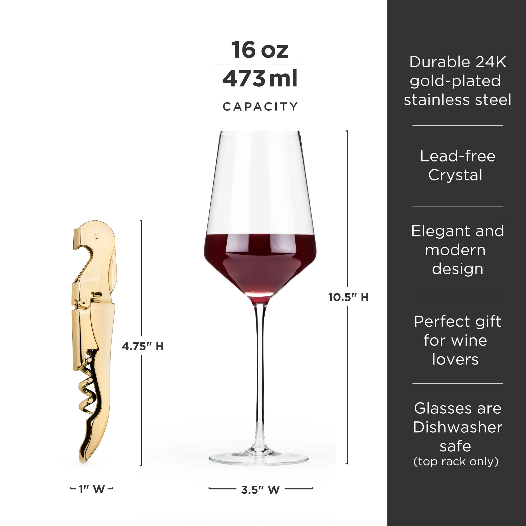 Crystal Bordeaux Glasses & Gold Corkscrew Gift Box Set - Image 8