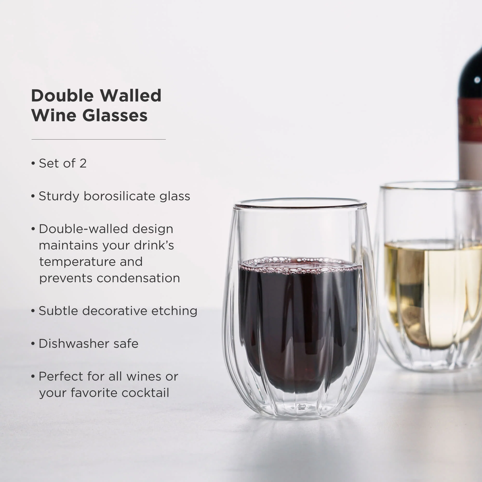 Double-Walled Stemless Wine Glasses Set of 2 - Image 5