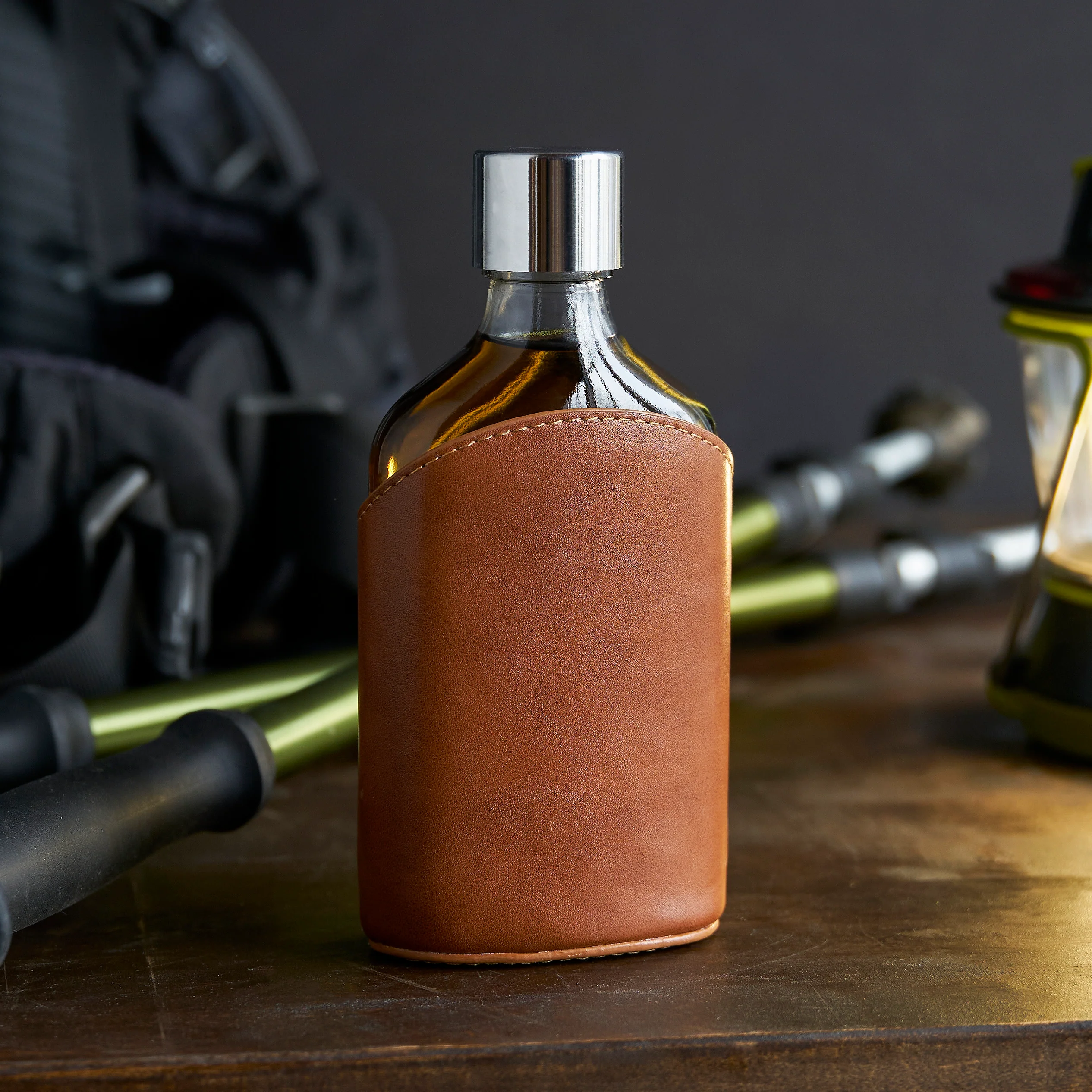 Parker Leather-Wrapped Glass Flask - Image 2