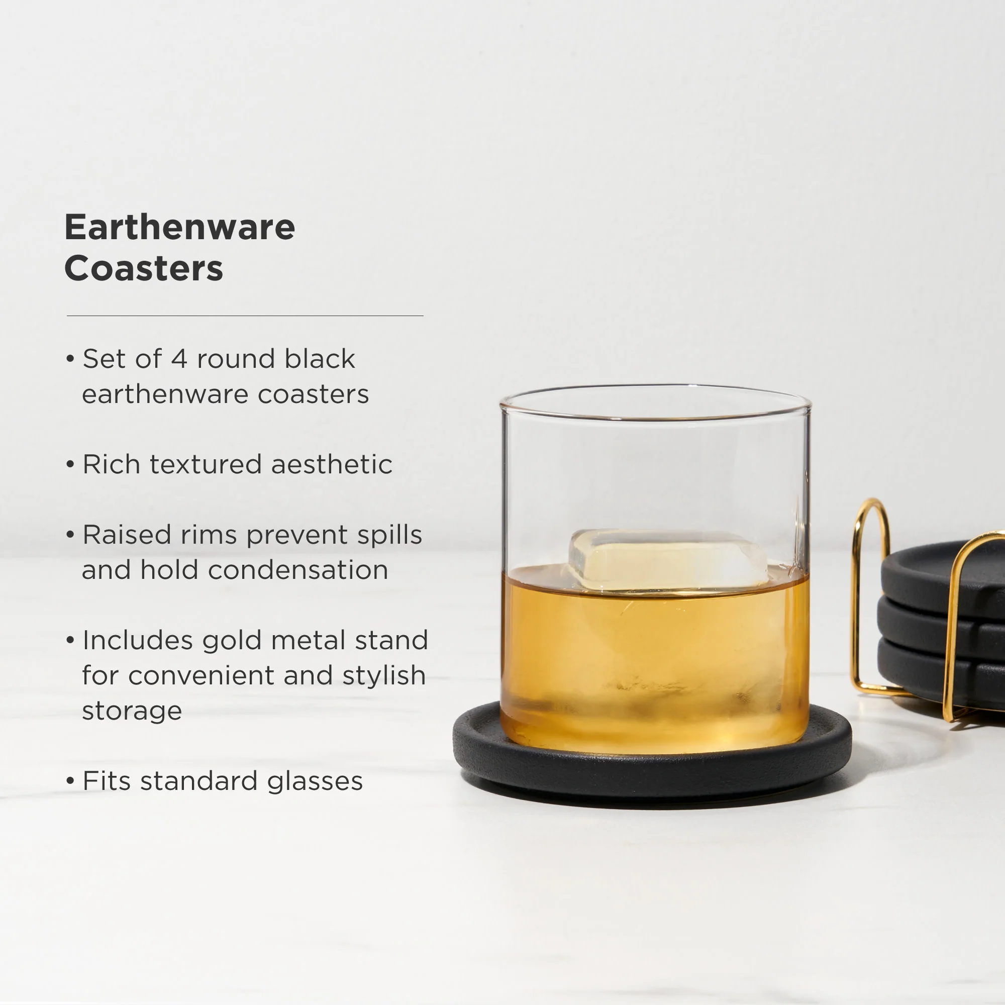 Earthenware Coasters with Stand Set of 4 - Image 4