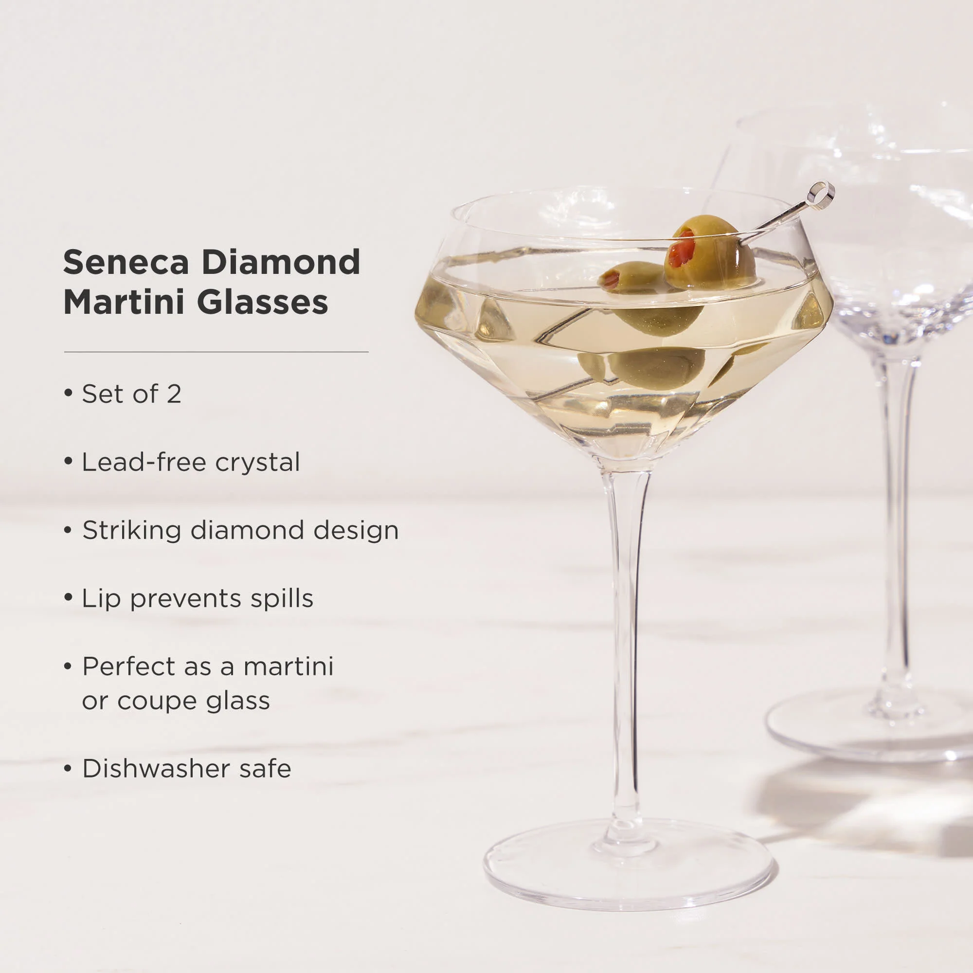 Seneca Diamond Crystal Martini Glasses Set of 2 - Image 5