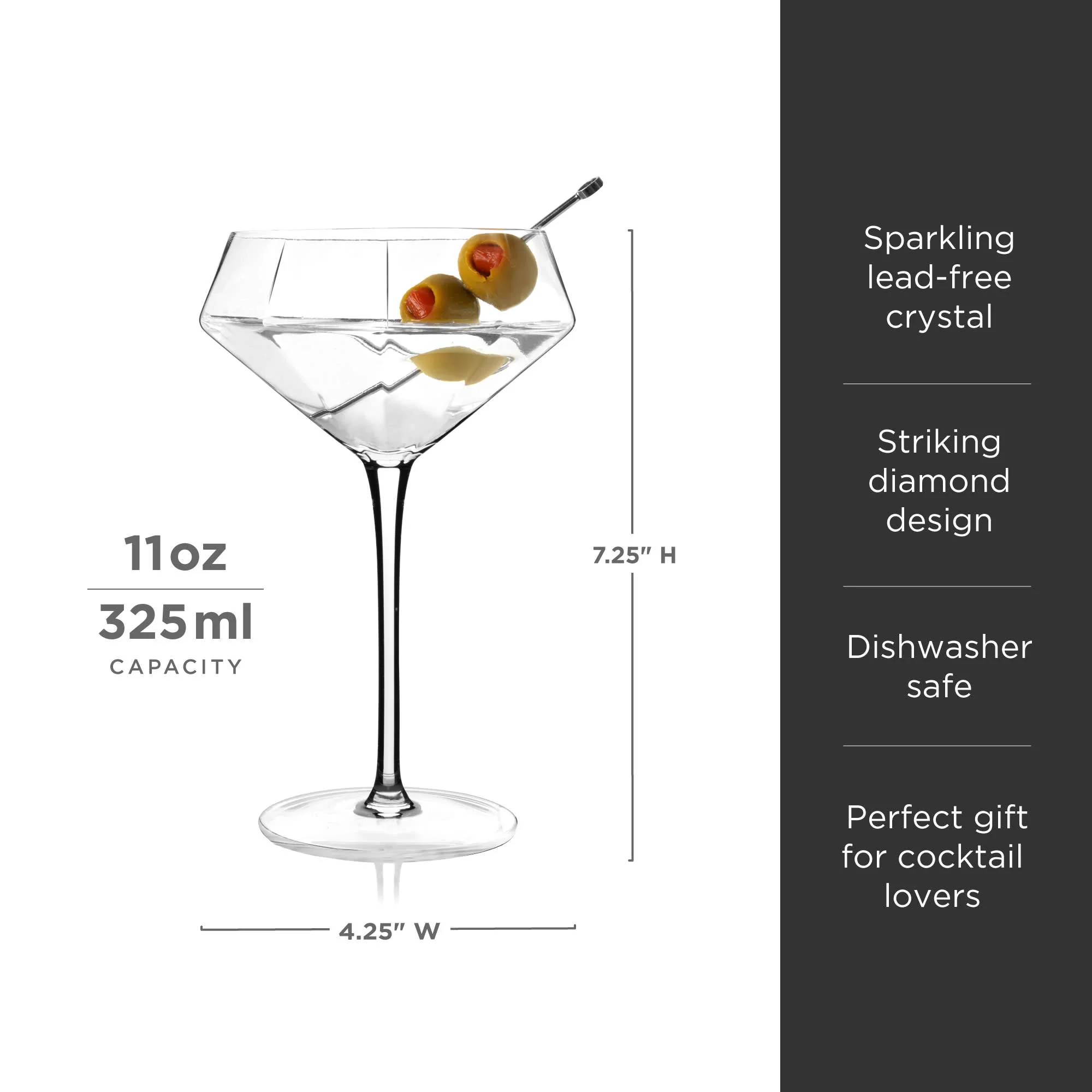 Seneca Diamond Crystal Martini Glasses Set of 2 - Image 6
