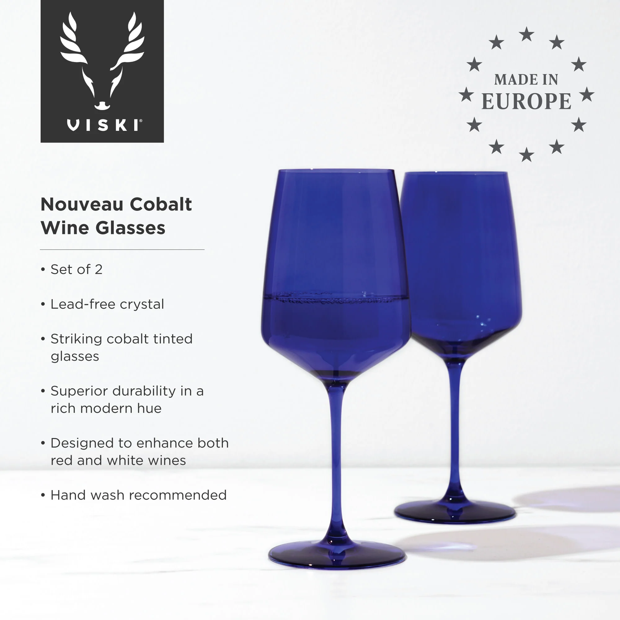 Reserve Nouveau Crystal Wine Glasses in Cobalt Set of 2 - Image 5