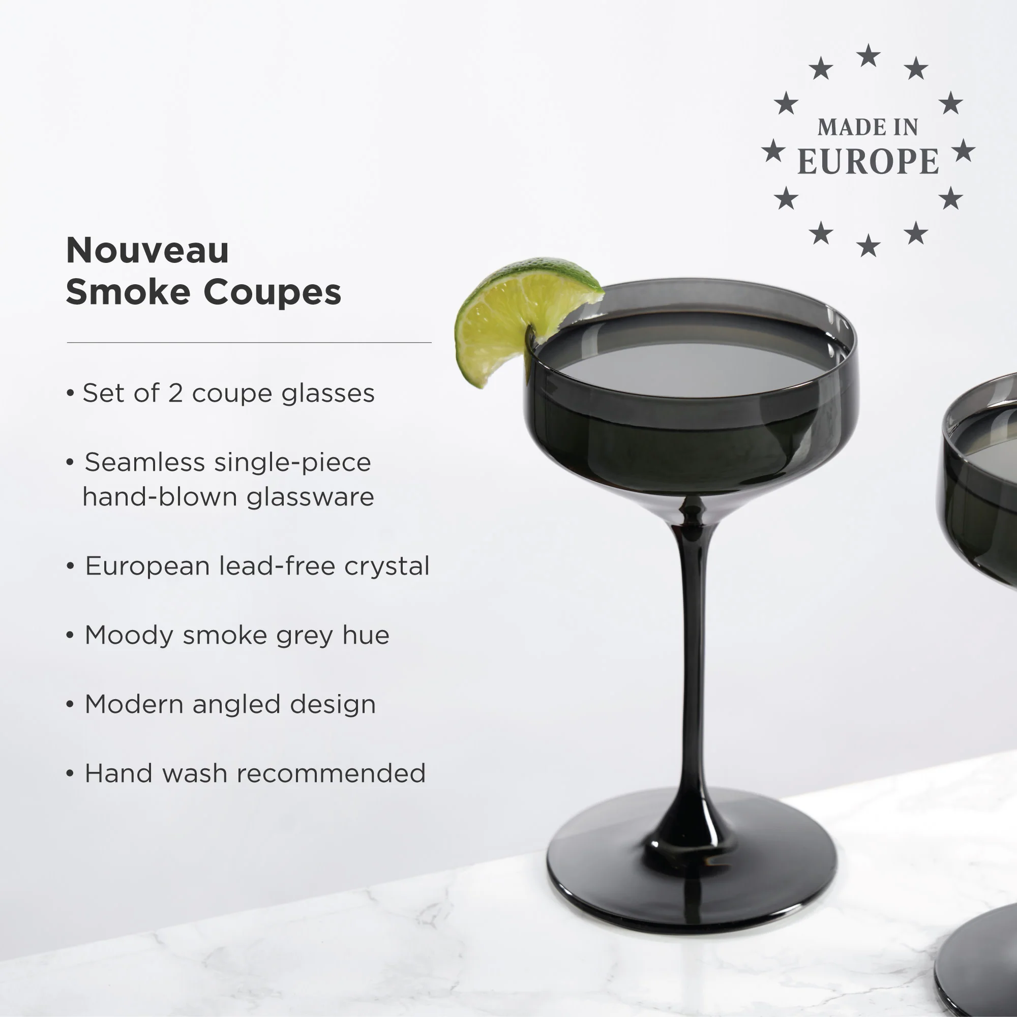 Reserve Nouveau Crystal Coupe Glasses in Smoke Set of 2 - Image 5