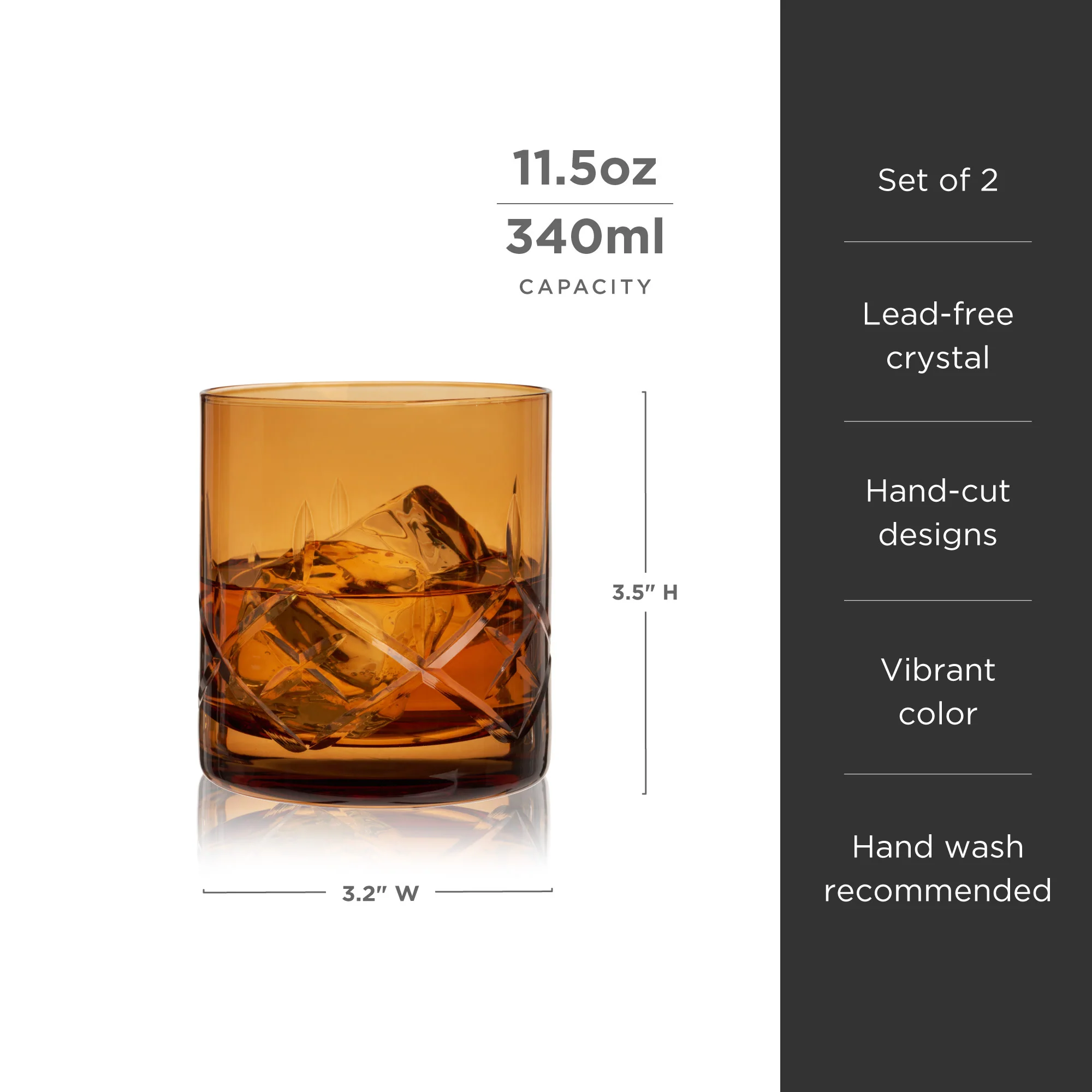 Admiral Crystal Rocks Glasses in Amber Set of 2 - Image 6
