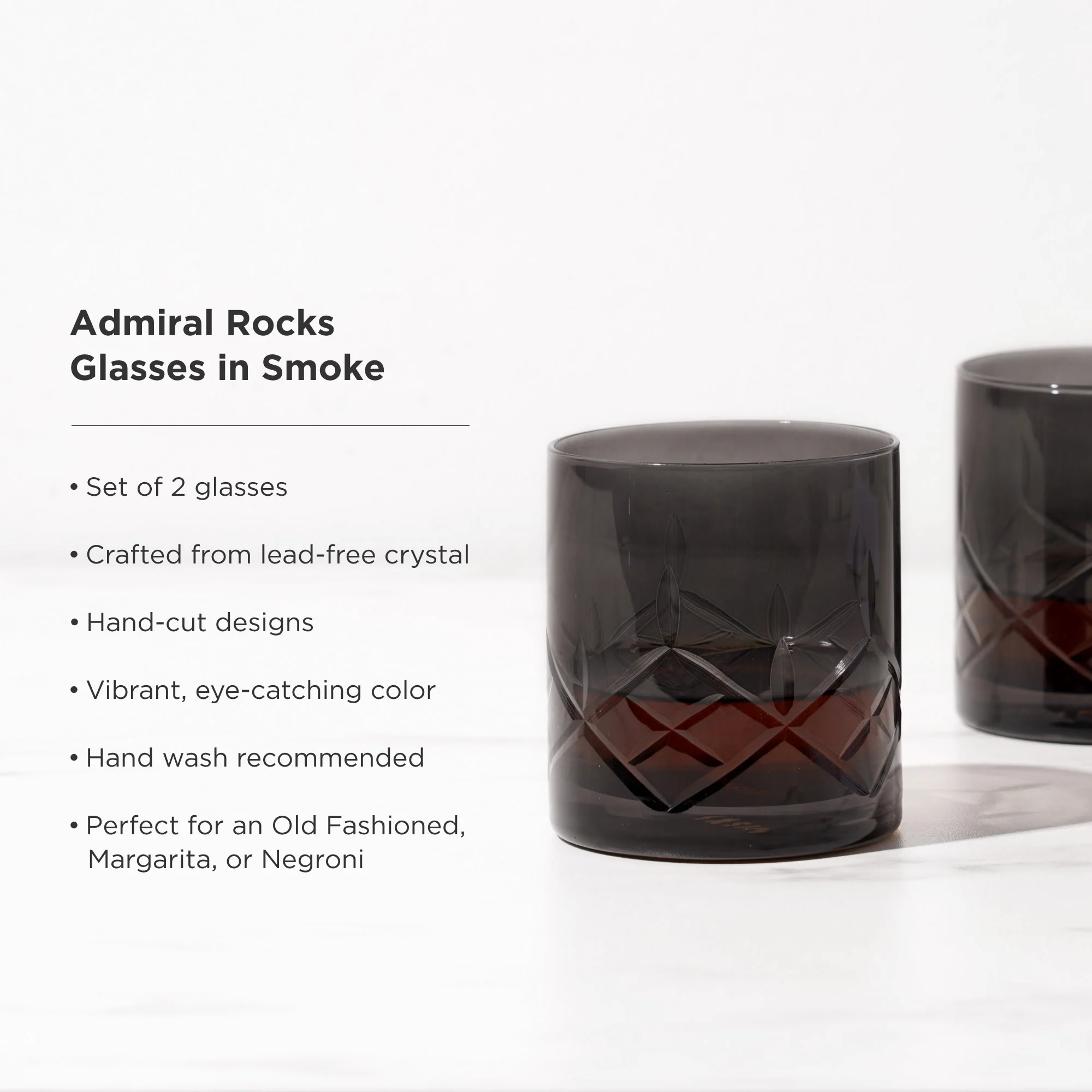 Admiral Crystal Rocks Glasses in Smoke Set of 2 - Image 5