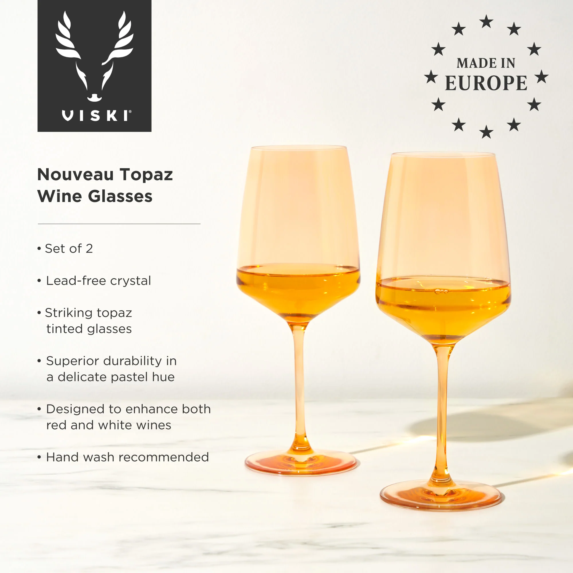 Reserve Nouveau Crystal Wine Glasses in Topaz, Set of 2 - Image 5