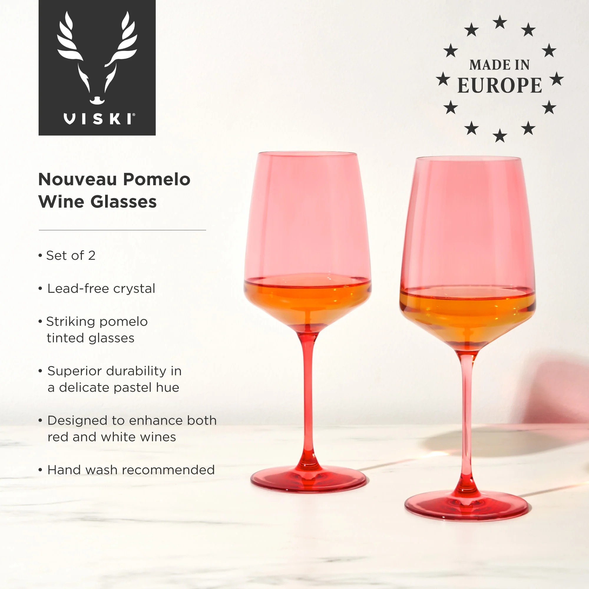 Reserve Nouveau Crystal Wine Glasses in Pomelo, Set of 2 - Image 5