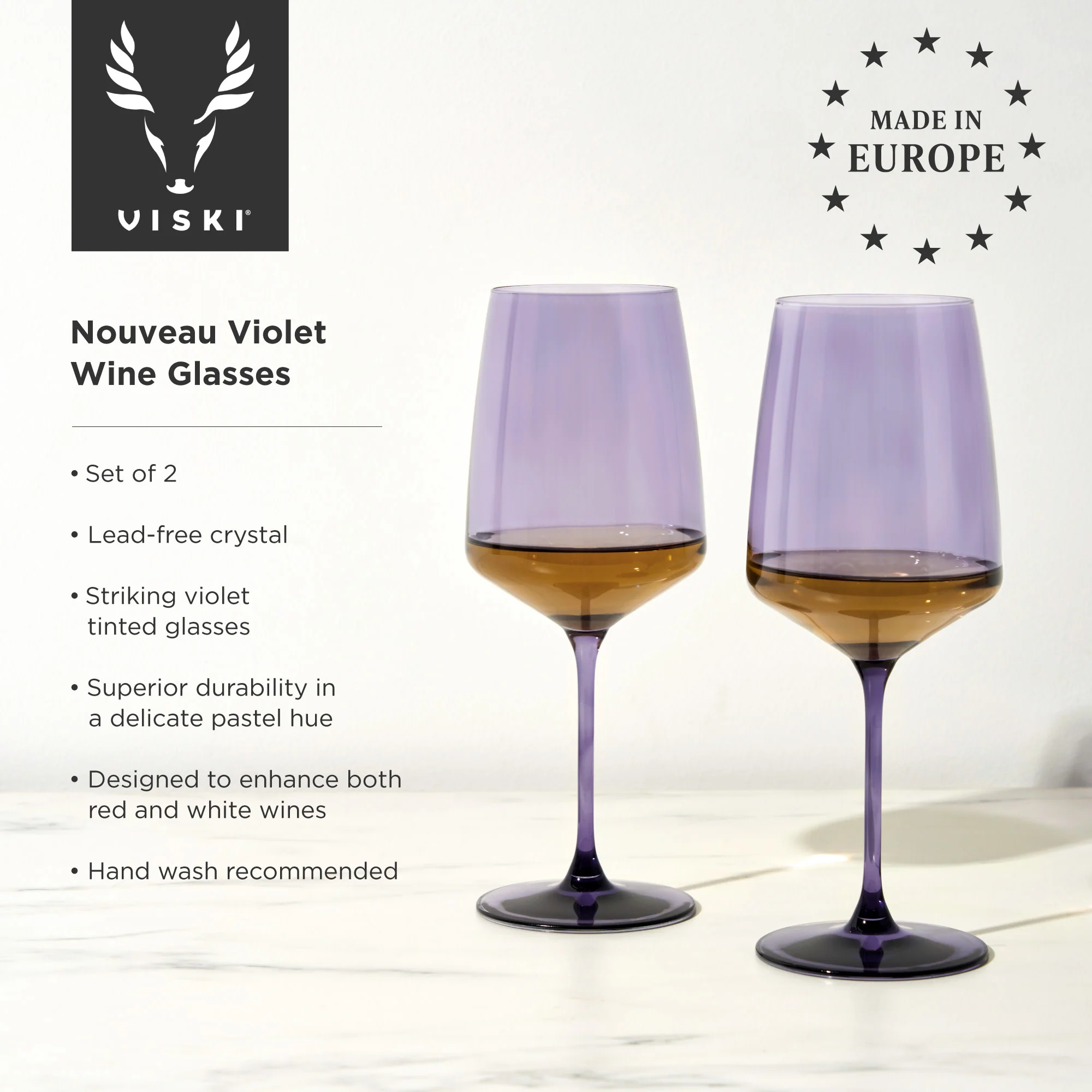 Reserve Nouveau Crystal Wine Glasses in Violet, Set of 2 - Image 5