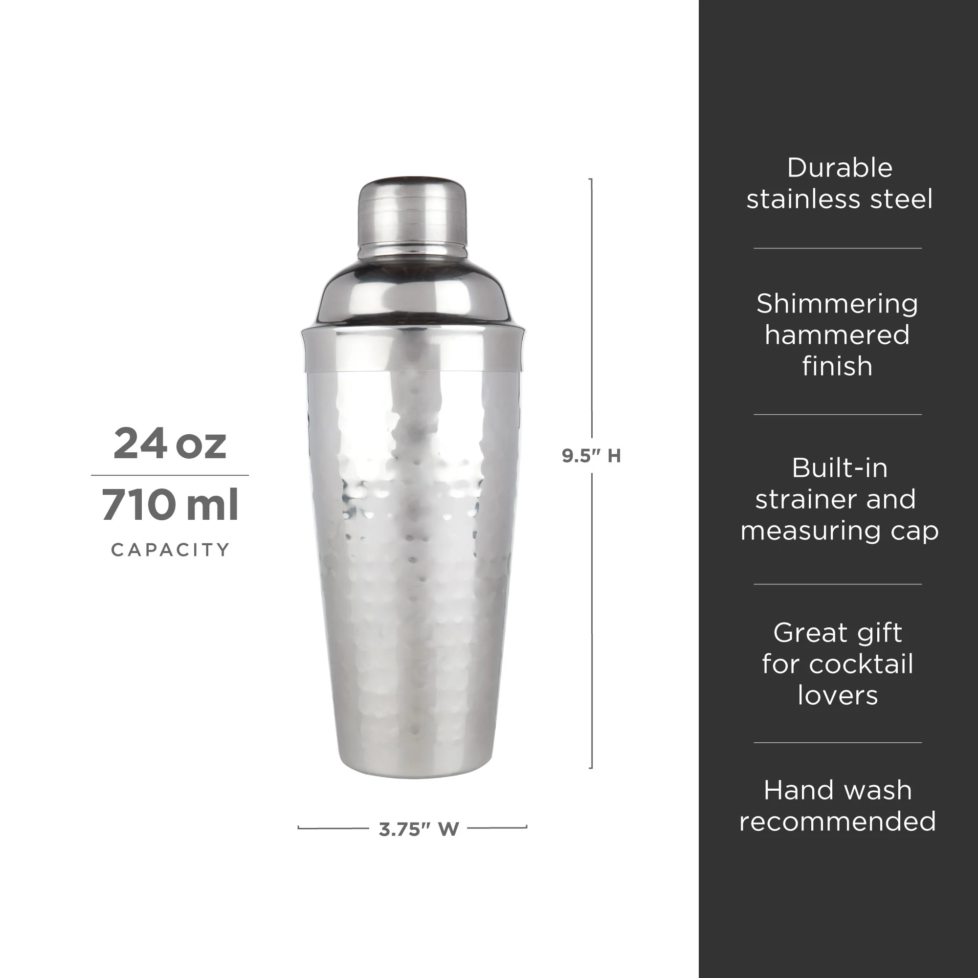 Irving Stainless Steel Hammered Cocktail Shaker - Image 6