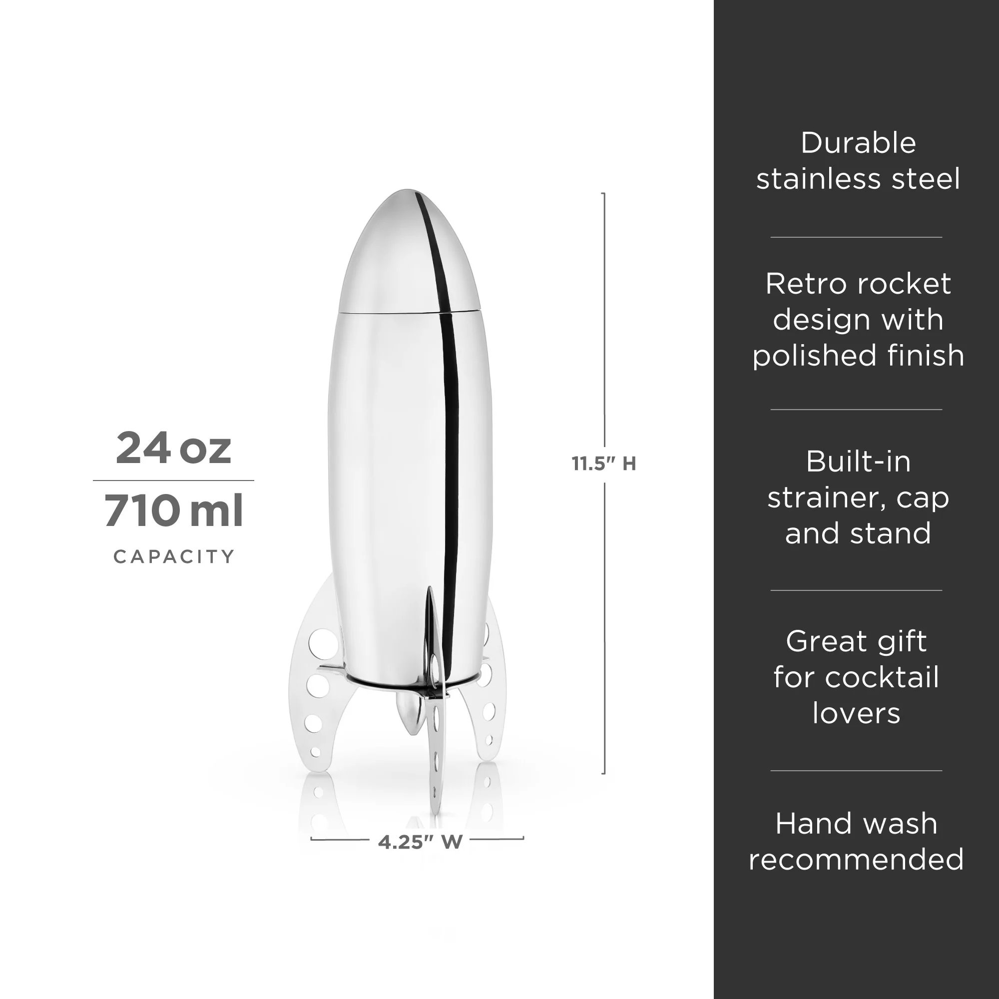Irving Stainless Steel Rocket Cocktail Shaker - Image 6