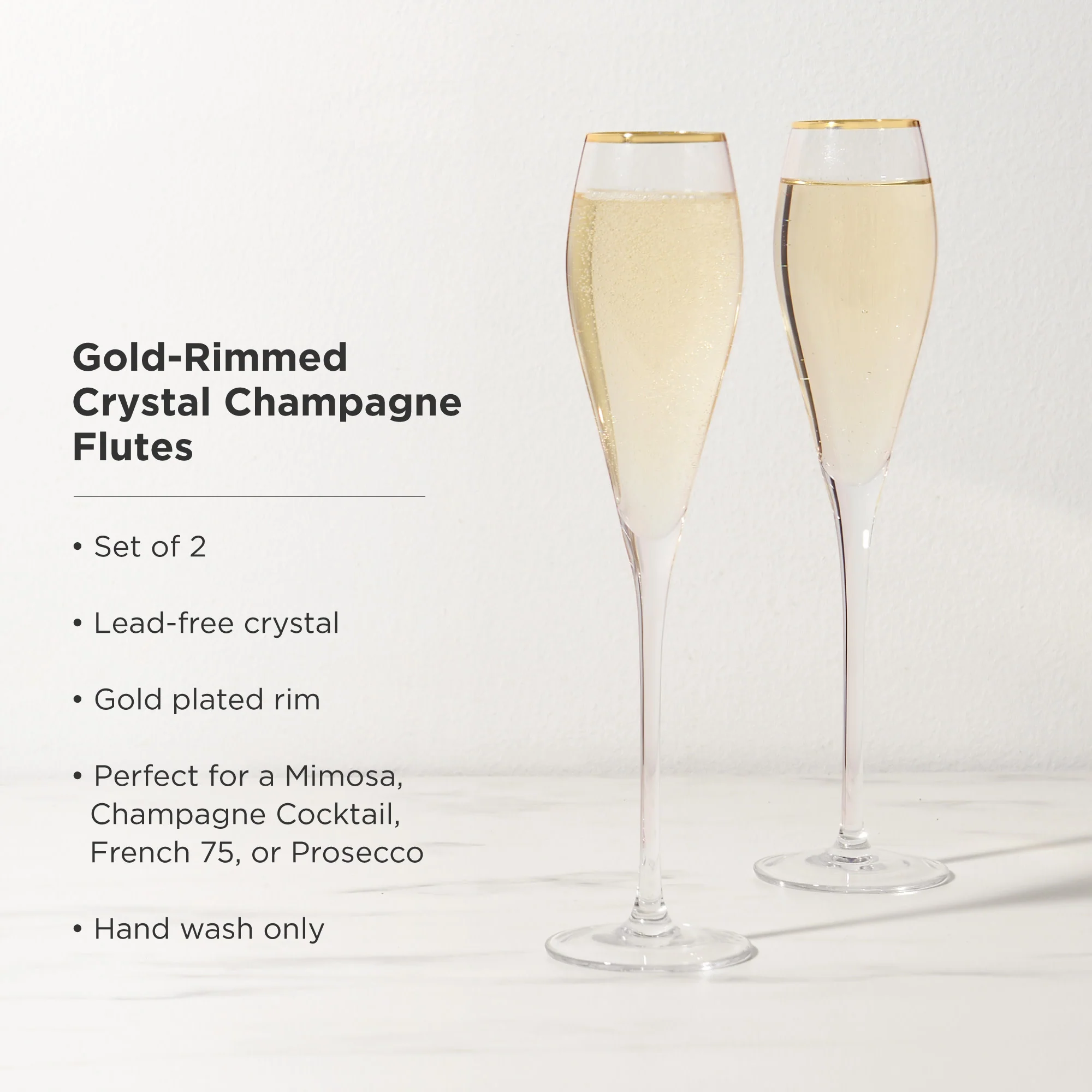 Gold-Rimmed Crystal Champagne Flutes Set of 2 - Image 4