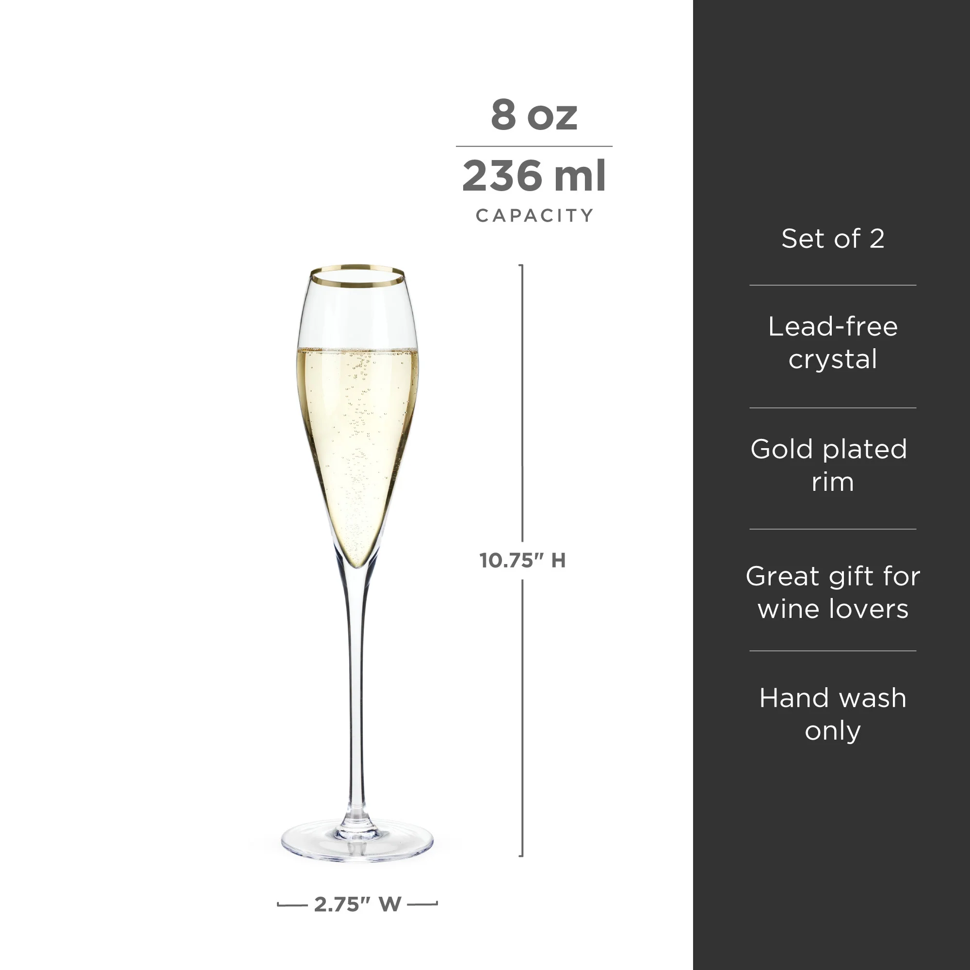 Gold-Rimmed Crystal Champagne Flutes Set of 2 - Image 5
