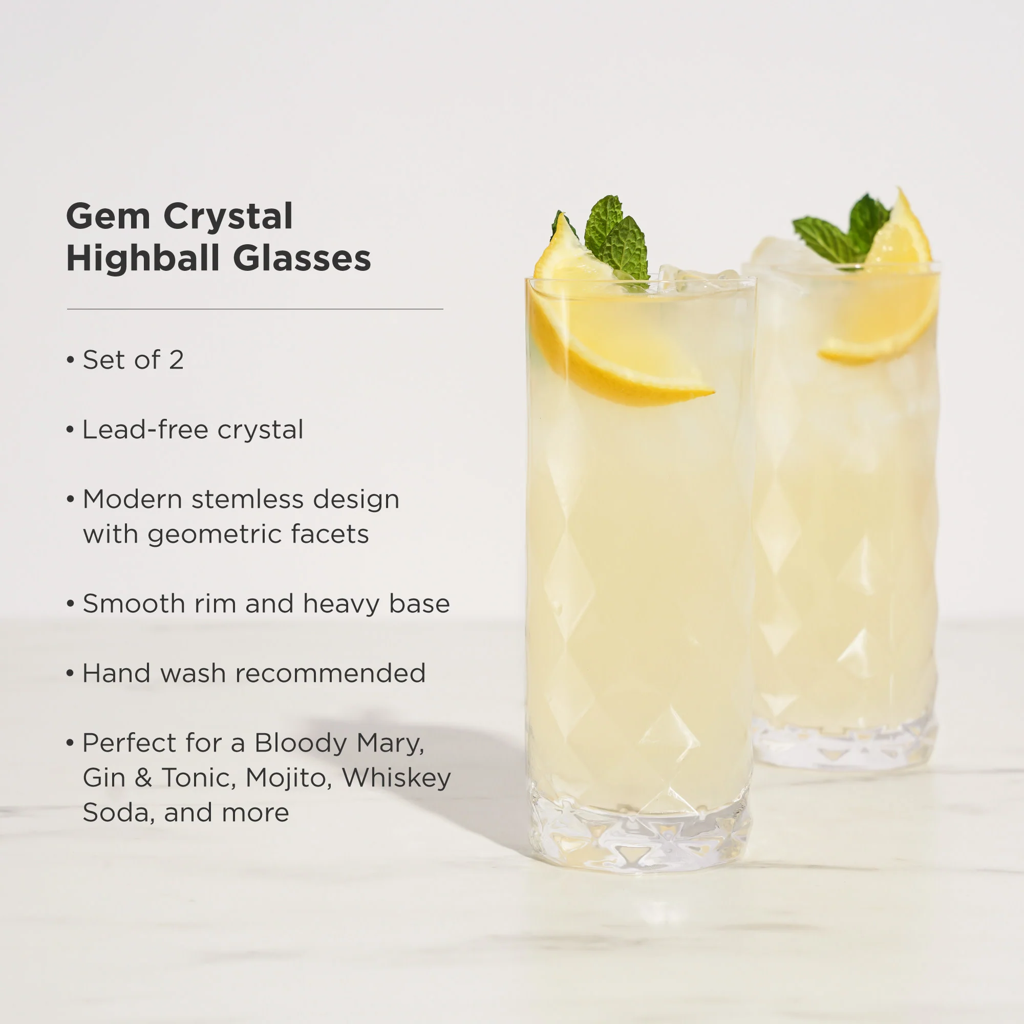Gem Crystal Highball Glasses Set of 2 - Image 5