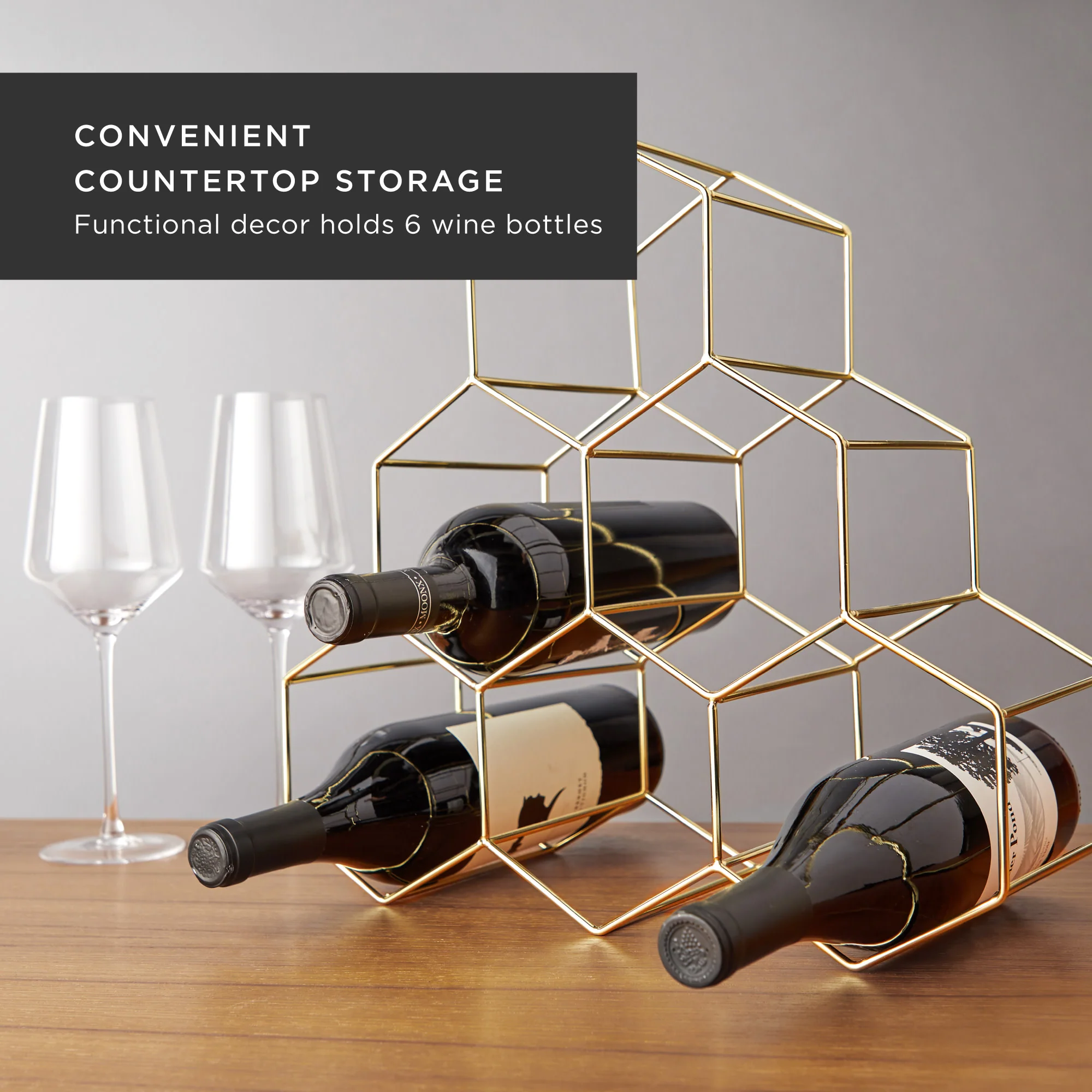 Geo Countertop Wine Rack in Gold - Image 5