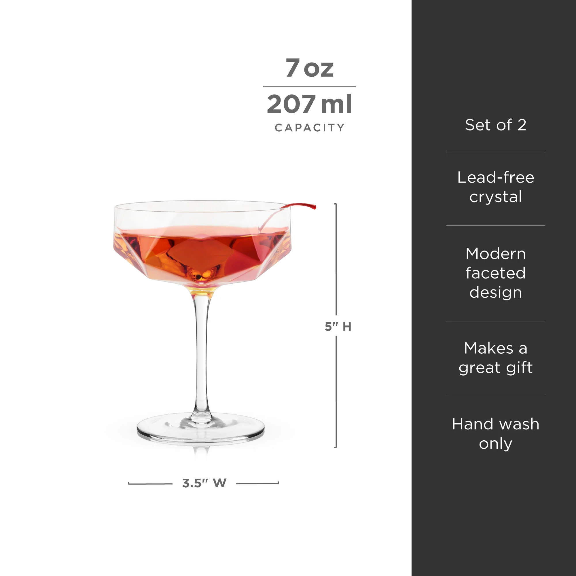 Seneca Faceted Coupe Glasses Set of 2 - Image 6