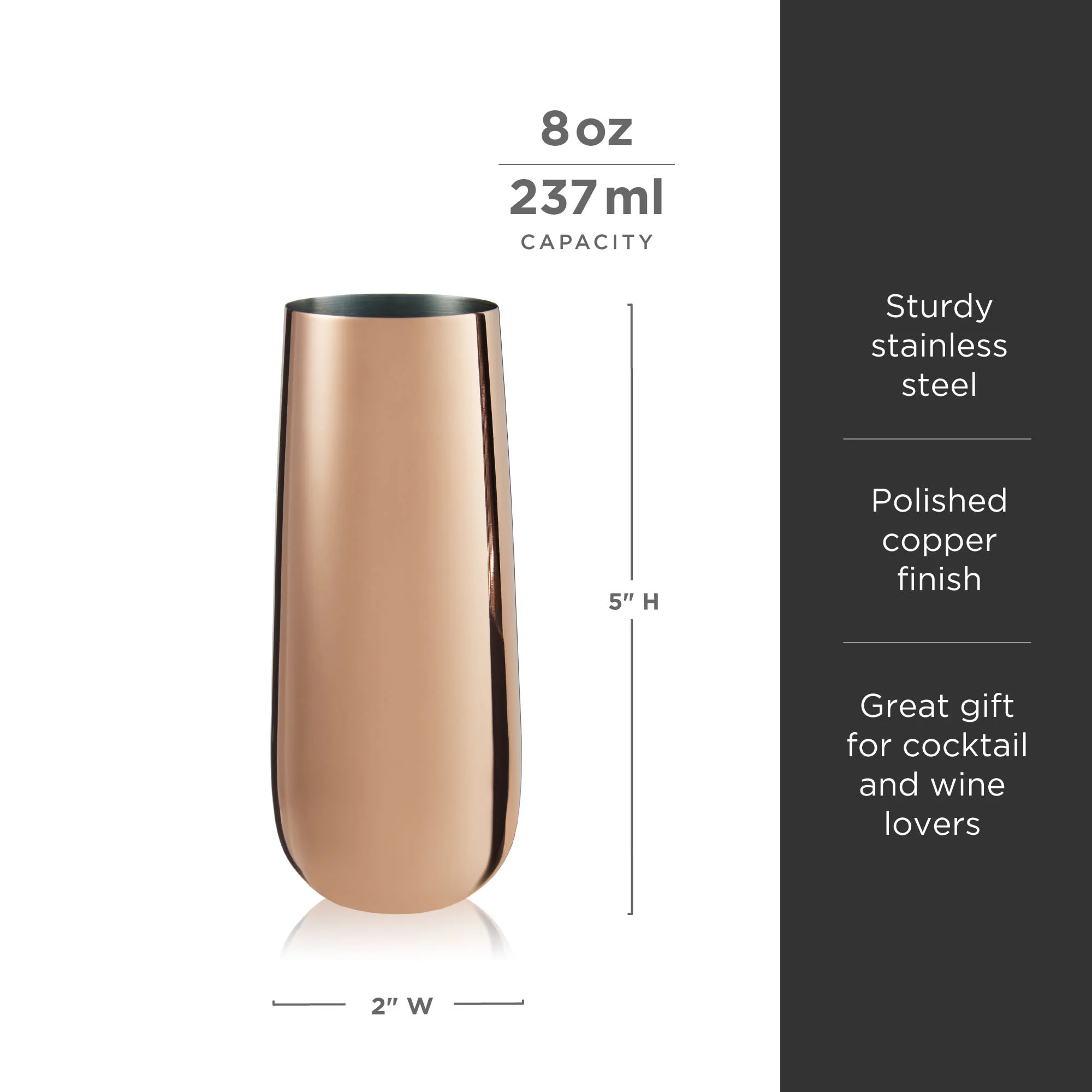 Stainless Steel Stemless Champagne Flutes in Copper Set of 2 - Image 4