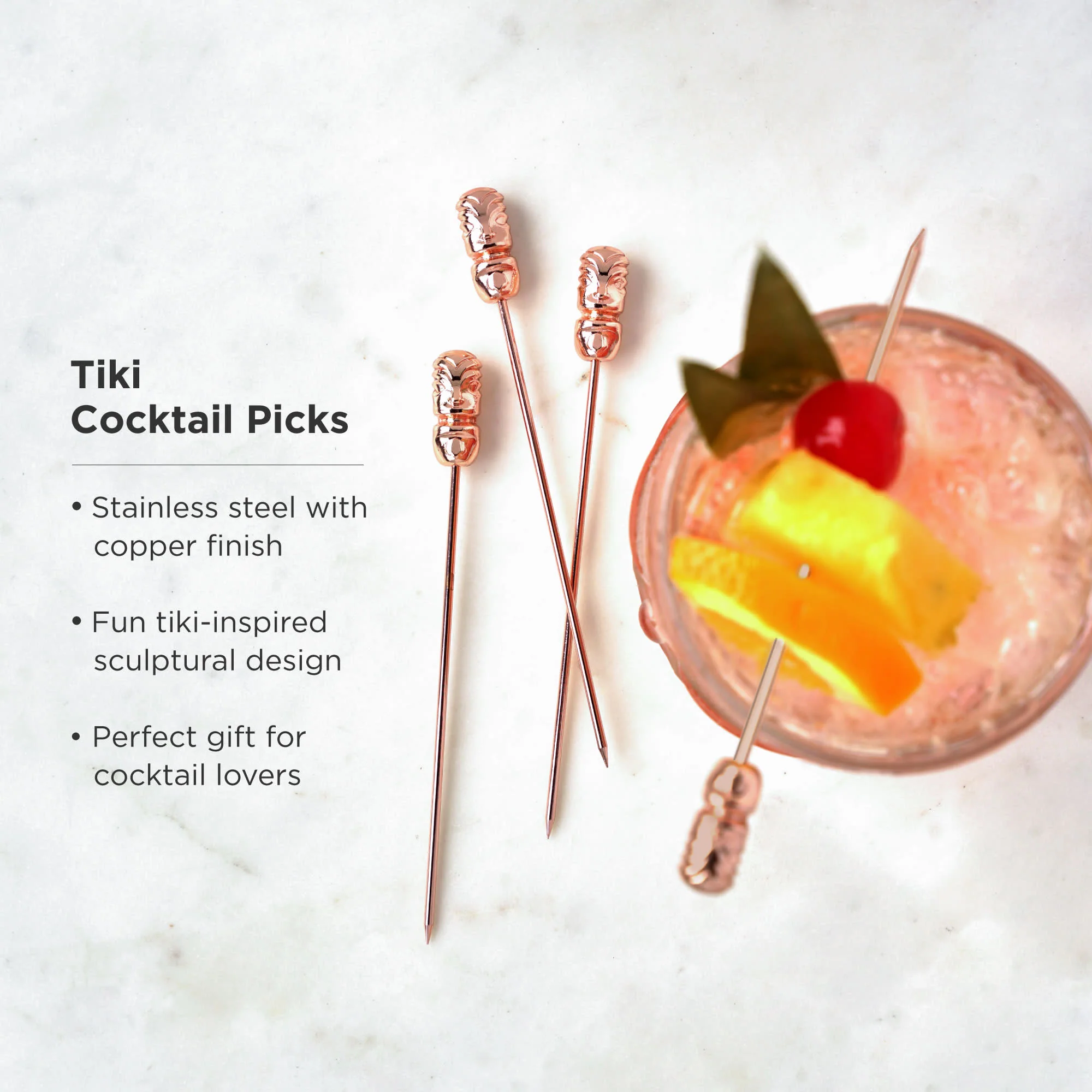 Pacific Tiki Cocktail Picks in Copper Set of 4 - Image 4