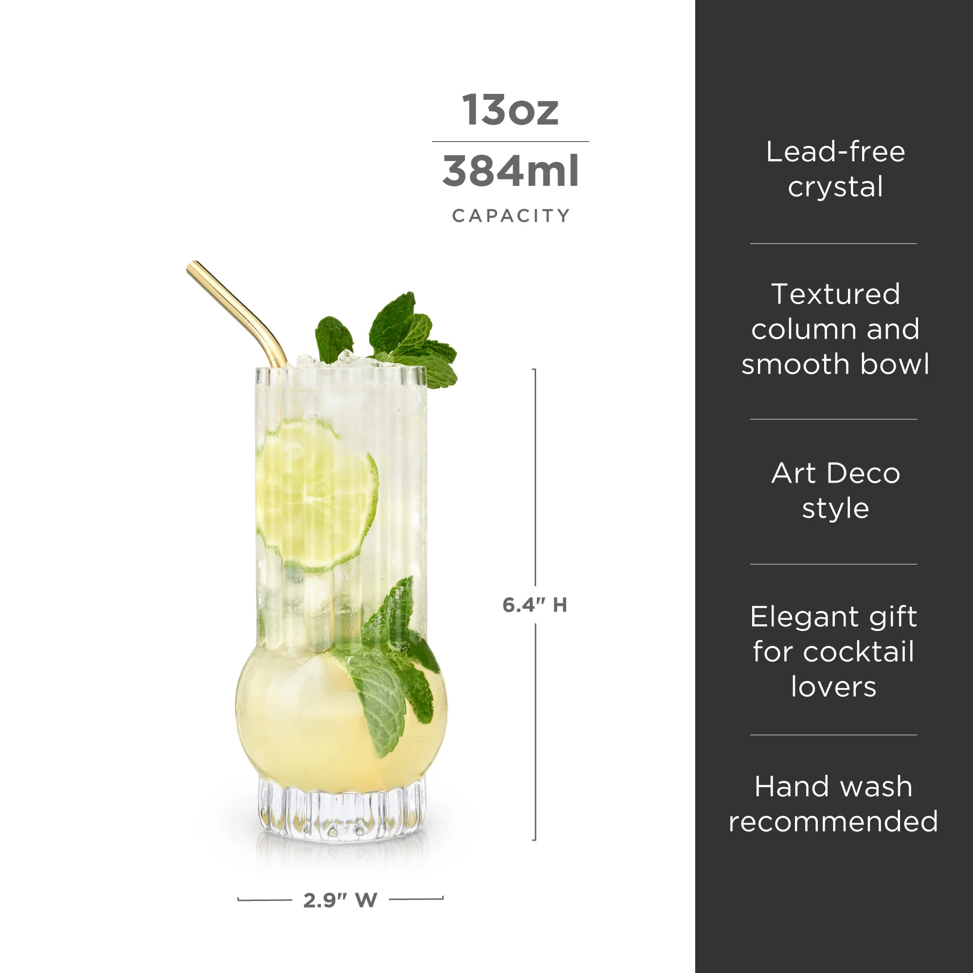 Art Deco Crystal Highball Glasses Set of 2 - Image 6