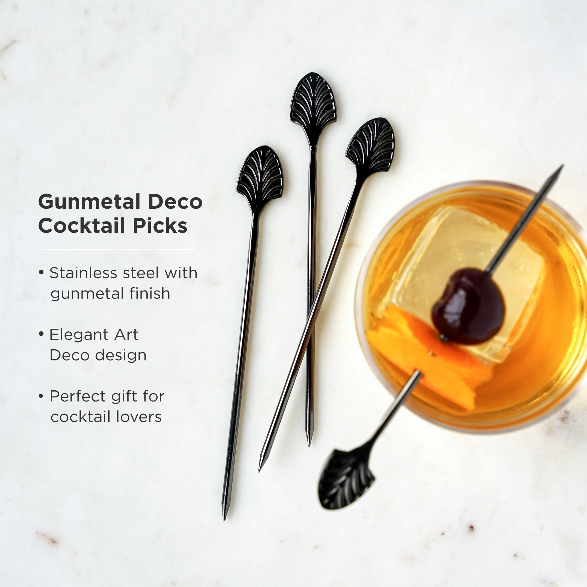 Art Deco Cocktail Picks in Gunmetal Set of 4 - Image 5
